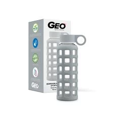 12 Ounce Glass Water Bottle, Sports Bottle, With Silicone Protective Sleeve, GEO