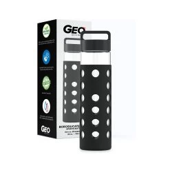 24 Ounce Glass Water Bottle, Sports Bottle, With Cover Sleeve, GEO