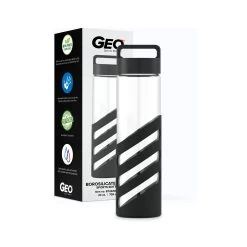 24 Ounce Glass Water Bottle, Sports Bottle, With Striped Cover Sleeve, GEO