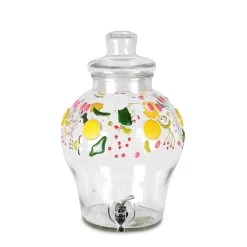 3 Gallon Glass Beverage Dispenser, With Fruit Design And Chrome Valve
