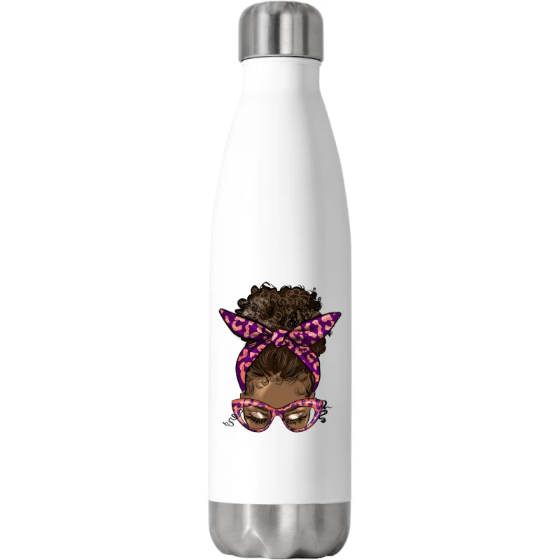 Afro Messy Bun Purple And Coral Stainless Steel Water Bottle
