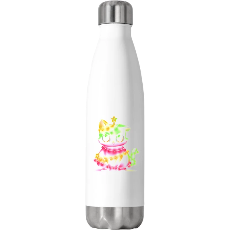 Meow Catmas Lights Stainless Steel Water Bottle