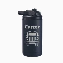 Personalized Kids Water Bottle 12 Oz With Truck Theme