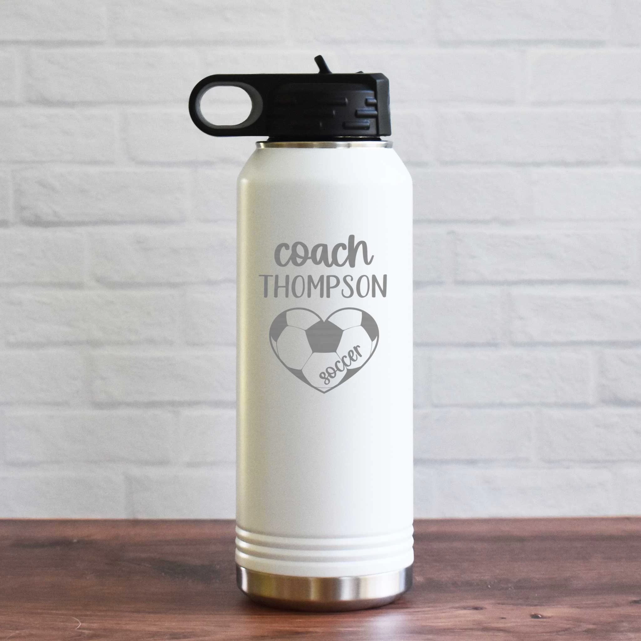 Personalized Soccer Coach Water Bottle - Heart