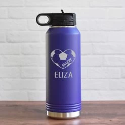 Personalized Soccer Water Bottle With Name & Heart