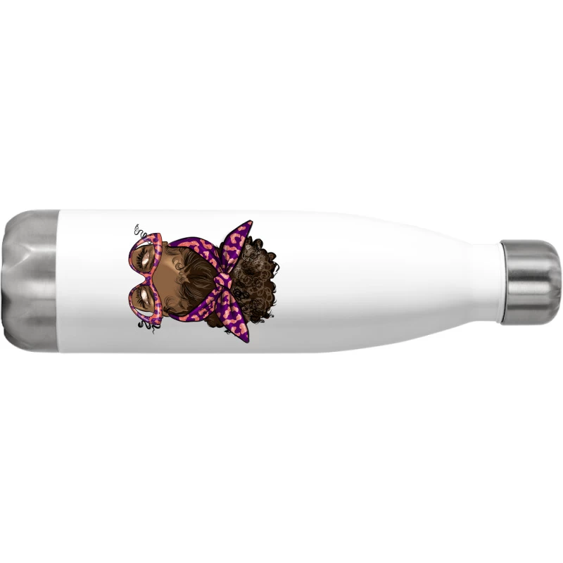 Afro Messy Bun Purple And Coral Stainless Steel Water Bottle - Image 2