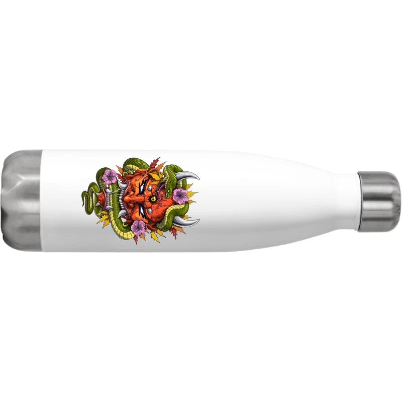 Japanese Demon Oni Mask Stainless Steel Water Bottle - Image 2