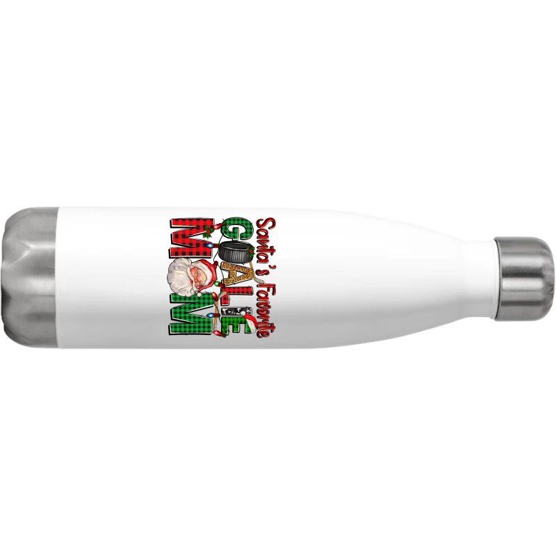 Santa's Favorite Hockey Goalie Mom Christmas Stainless Steel Water Bottle - Image 2